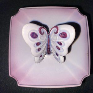 Butterfly Lid Trinket Dish Lavender/Cream